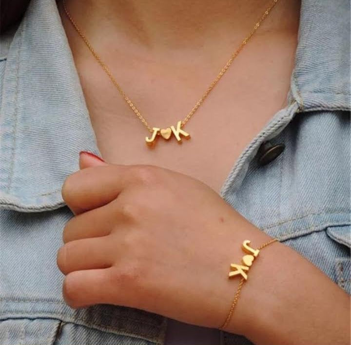 Collar y Pulsera Inicial + Corazón + Inicial