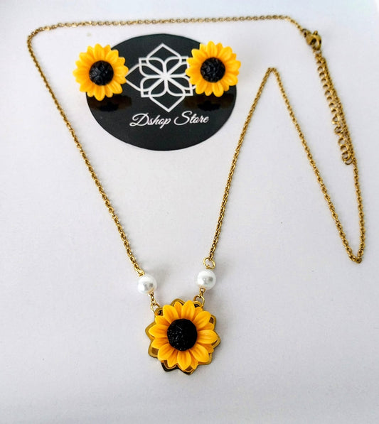 Collar + Aretes Girasol Modelo Elsa